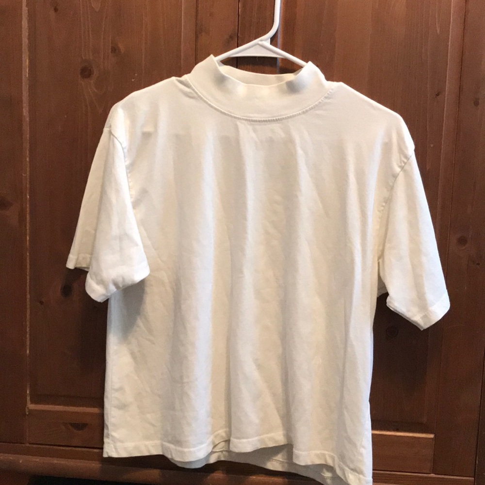 white turtle neck t-shirt